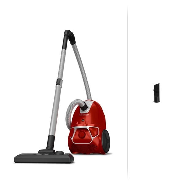 Aspirator cu sac Rowenta Compact Power parquet RO3923EA, 750W, Clasa A, Tub telescopic din metal, Sac Hygiene+, Rosu