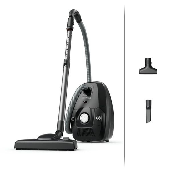 Aspirator cu sac Rowenta Green Force Max Silence RO6136EA, 750 W, 70% plastic reciclat, 3 niveluri de filtrare, sac Hygiene+, Negru/argintiu&nbsp;