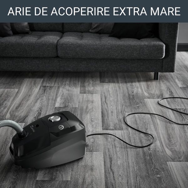 Aspirator cu sac Rowenta Green Force Max Silence RO6136EA, 750 W, 70% plastic reciclat, 3 niveluri de filtrare, sac Hygiene+, Negru/argintiu&nbsp;