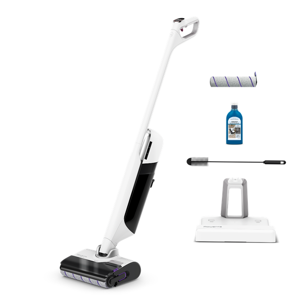 Aspirator cu spalare Rowenta X-Clean 12 GZ7267E0, 230 W, 550 RPM, 21.000 Pa, pana la 65 min autonomie, afisaj LED, aspirare umeda si uscata, functie autocuratare si autouscare, tehnologie anti-incalcire, rezervor pentru detergent, detergent inclus, alb
