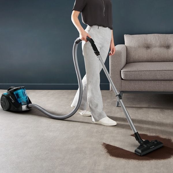 Aspirator fara sac Rowenta Compact Power RO3731, 750 W, 1.5 l, filtru de inalta eficienta, raza de operare 8.8 m, Negru/Albastru