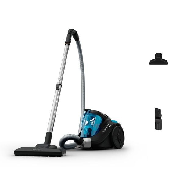 Aspirator fara sac Rowenta Compact Power RO3731, 750 W, 1.5 l, filtru de inalta eficienta, raza de operare 8.8 m, Negru/Albastru