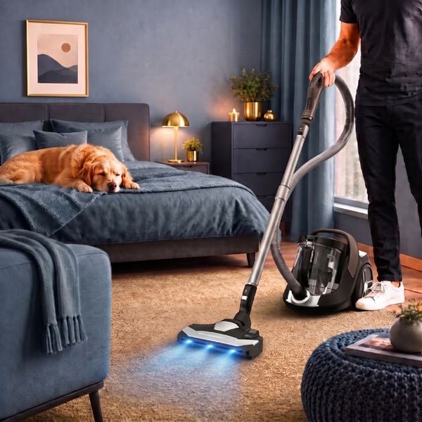 Aspirator fara sac Rowenta Silence Force Cyclonic 8 RO7C89E0, 900 W, recipient praf 2.5 L, 66 dB, raza de actiune 9 m, filtrare HEPA 99.98%, perie PowerGlide Vision cu LED, Maxi Turbo Brush, Mini Turbobrush, negru & maro