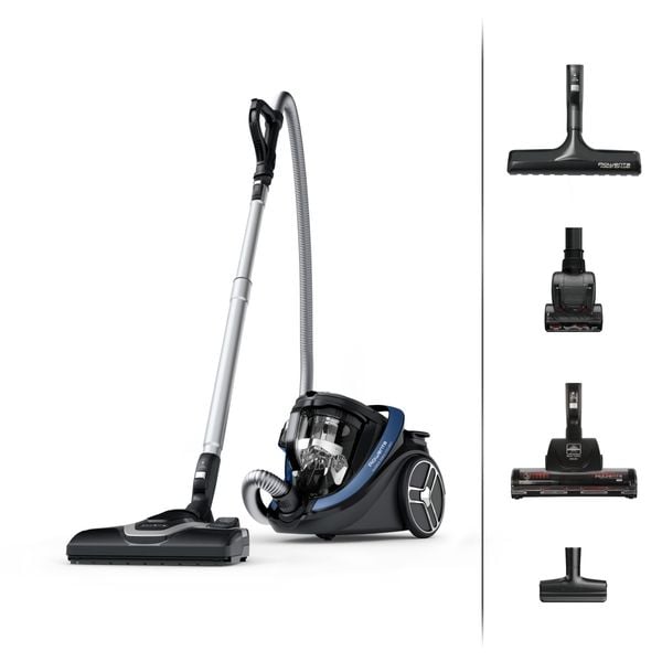 Aspirator fara sac Silence Force Cyclonic Effitech® RO7971EA, 500 W, recipient pentru praf 2.5 L, 3 niveluri de filtrare, negru & albastru