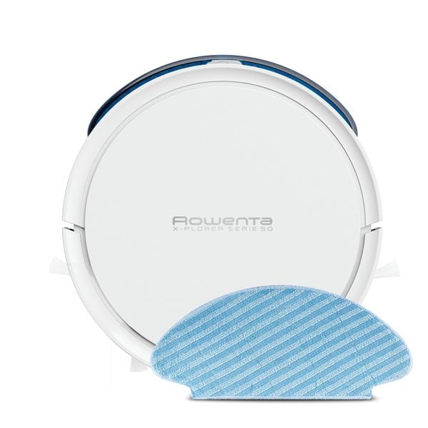 Aspirator robot Rowenta X-Plorer Serie 50 RR7387WH, 33W, recipient 0.4L, 3 functii de curatare, Wi-Fi, sistem Aqua Force, alb