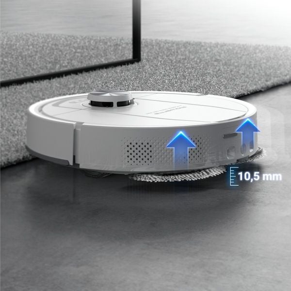 Aspirator robot Rowenta X-Plorer Serie 580 Max RR9547E0, putere 10.000 Pa, 120 minute, management harti, statie all in one, functie mop extensibil, evitare obstacole, anti-incalcire, mopuri cu dubla rotatie, recipient praf 0.3L, laser LiDAR 360°, alb