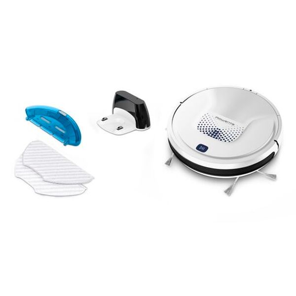 Aspirator robot Rowenta X-Plorer Serie 45 RR8277WH, 33W, 0.44L, Senzori infrarosu, 3 senzori de cadere, Mop incorporat, Autonomie 150 min, Aplicatie dedicata smartphone, alb