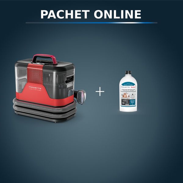 Aspirator tapiterie Rowenta Clean IT Hot & Cold IN7020F0 & Detergent pentru aspirator cu spalare Rowenta XD5320F0 pentru textile, covoare si pete animale de companie