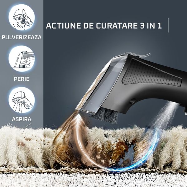 Aspirator tapiterie Rowenta Clean IT Hot & Cold IN7020F0, 1150 W, putere aspirare 13 kpa, rezervor apa & detergent 2.3 L, rezervor apa murdara 1.5 L, tehnologie PowerHeat, functie autocuratare, perie 8 cm, detergent inclus, rosu & gri