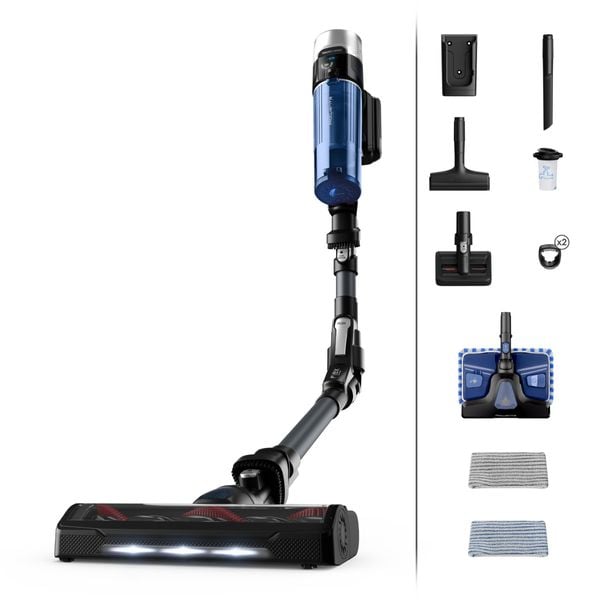 Aspirator vertical Rowenta X-Force Flex 9.60 Aqua RH20C7WO, putere de aspirare 100 Air Watts, Functie Boost, putere 250 W, gri & albastru