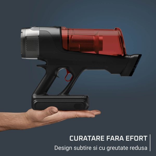 Aspirator vertical fără fir Rowenta X-Force Flex 13.60 Complete Animal RH9A93E0, 380 W, 150 air watts, iluminare LED, tub flex, funcție boost, capacitate recipient praf 0.65L, roșu & argintiu
