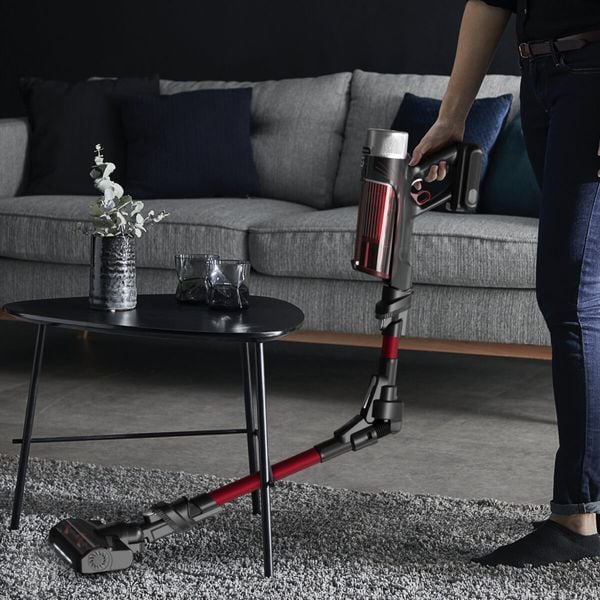 Aspirator vertical fara fir Rowenta X-Force Flex 9.60 Animal Care RH2079WO, 250W, putere de aspirare 100 air watts, autonomie 45 min, 3 trepte de putere, capacitate recipient praf 0.44L, tub flexibil, perie cu iluminare LED, rosu & negru