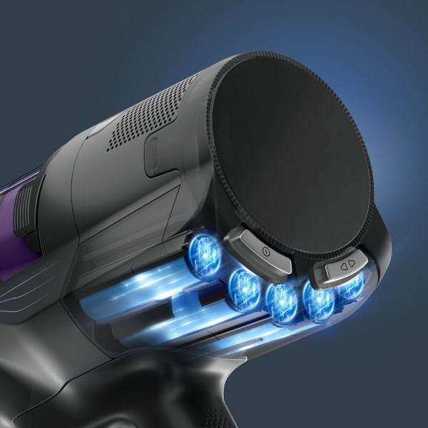 Aspirator vertical fara fir Rowenta X-Pert 5.80 RH5A31E0, 150 W, autonomie de pana la 40 minute, iluminare LED, sistem Digital Control, greutate redusa, filtrare pana la 99%, violet & argintiu
