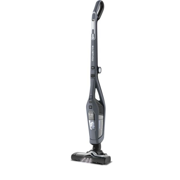 Aspirator vertical Rowenta Dual Force 2 in 1 RH6756WO, 48W, 21.6V, 0.6L, autonomie 45 min, perie de aspirare rotativa, Gri