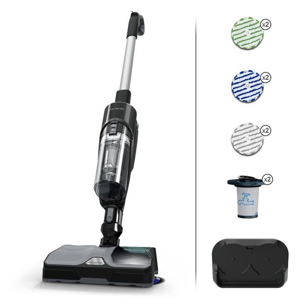 Aspirator vertical Rowenta X-Combo GZ3039WO, 215 W, 0.55 l, Tehnologie Aerospin, Autonomie 60 minute, Tehnologie Ciclonica, Negru/Argintiu