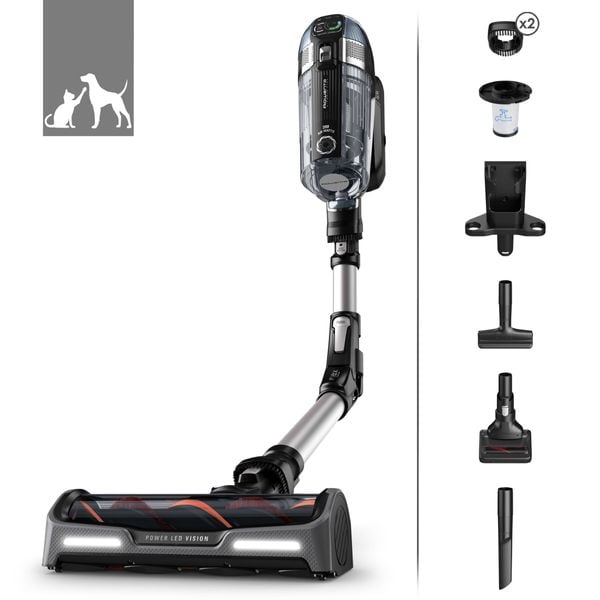 Aspirator vertical Rowenta X-Force Flex 14.60 RH9958WA, 200 AW, Smart Control Display, Functie Boost, autonomie 1 ora 10 minute, Negru/gri 