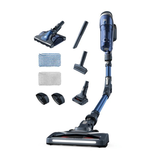 Aspirator vertical Rowenta X-Force Flex 8.60 Aqua RH9690WO, 3 in 1, putere aspirare 185Watts, autonomie max 45 min, flexibil, cap de aspirare Aqua, funcție boost, gri&albastru