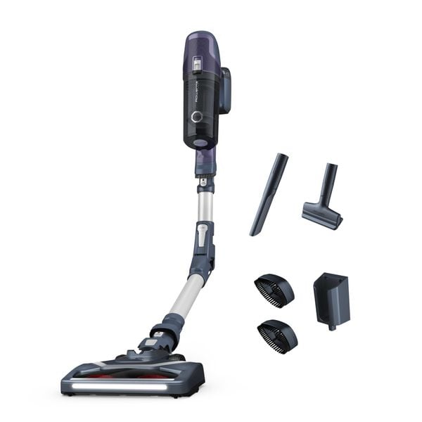 Aspirator vertical X-Pert 6.60 Essential RH6848WO, 100W, autonomie 45 minute, statie de incarcare, iluminare LED, violet, gri & argintiu