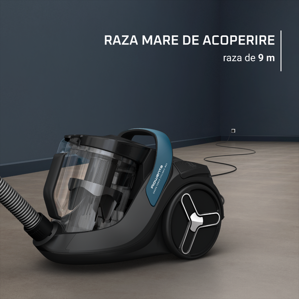 Aspirator fara sac ROWENTA Green Force Cyclonic Max RO7B11EA, 750 W, recipient de praf 2.5 L, filtrare tip HEPA, design eco, negru & albastru