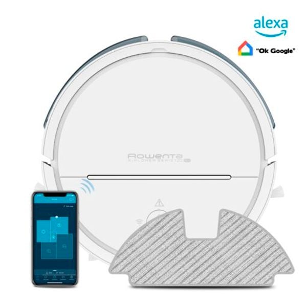 Aspirator robot Rowenta X-Plorer Serie 120 RR7877WH, 33W, autonomie 120min, 3 niveluri de putere, tehnologie laser, cameră pentru navigare, mapare permanentă, 2700 PA, sistem Aqua Force, alb