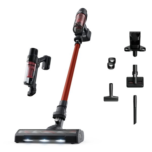 Aspirator vertical Rowenta X-Pert 7.60 RH6A73WO, 140 W, autonomie pana la 45 minute, perie cu iluminare LED, statie de incarcare cu suport accesorii, rosu & negru