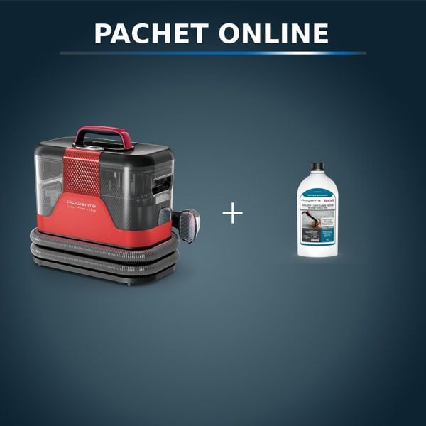 Pachet PROMO Aspirator tapiterie Rowenta Clean IT Hot & Cold IN7020F0 & Detergent pentru aspirator cu spalare Rowenta XD5310F0 pentru textile si covoare
