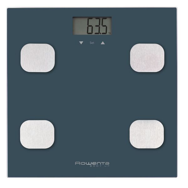Cantar de baie Rowenta Body Up BR2520V0, 150 kg, gradatii la 100 g, analiza corporala, 8 profile, sticla, negru