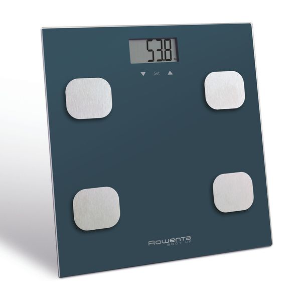 Cantar de baie Rowenta Body Up BR2520V0, 150 kg, gradatii la 100 g, analiza corporala, 8 profile, sticla, negru