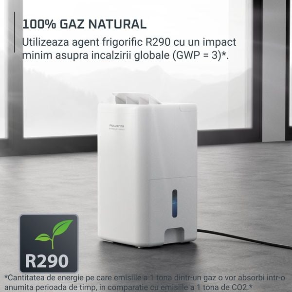 Dezumidificator Rowenta Extreme Dry Compact DH5250F0, 300 W, 14 l/24 h, rezervor 3 l, indicator de umiditate, 3 moduri, functie anti-inghet, alb  