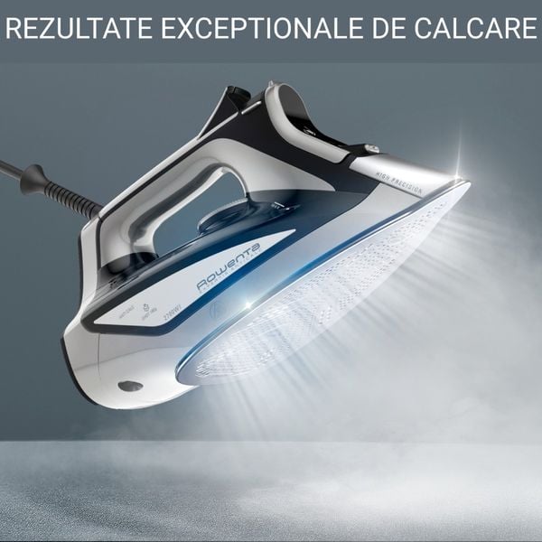 Fier de calcat cu abur Rowenta Expertis Anti-Calc DW7025D1, 2700 W, jet de abur 180 g/min, abur variabil 45 g/min, rezervor apa 300 ml, talpa Microsteam 400 HD Laser, functie antipicurare, abur vertical, negru & verde