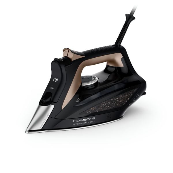 Fier de calcat cu abur Rowenta Eco Intelligence DW6341D1, 2500 W, jet de abur 190 g/min, abur variabil 0-45 g/min, rezervor apa 300 ml, talpa Microsteam 400 HD 3De Laser, functie antipicurare, abur vertical, negru & crem