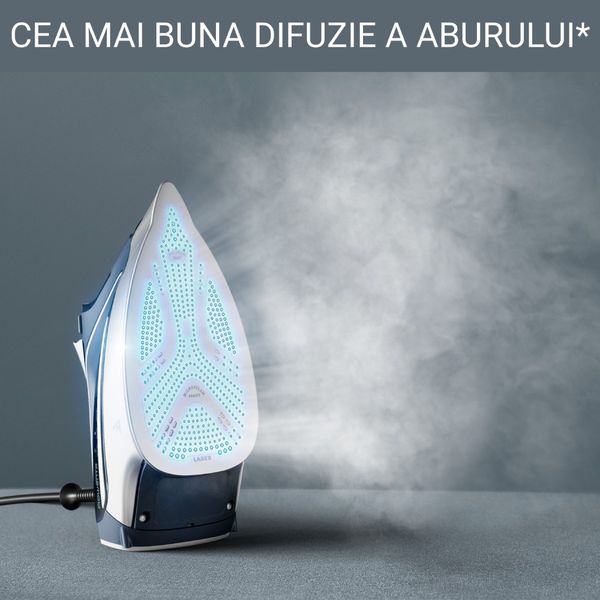 Fier de calcat cu abur Rowenta Pro Master DW8221D1, 2800 W, jet de abur 200 g/min, abur variabil 0-50 g/min, rezervor apa 310 ml, talpa Microsteam 400 HD Laser, functie antipicurare, functie autosteam, abur vertical, albastru & gri