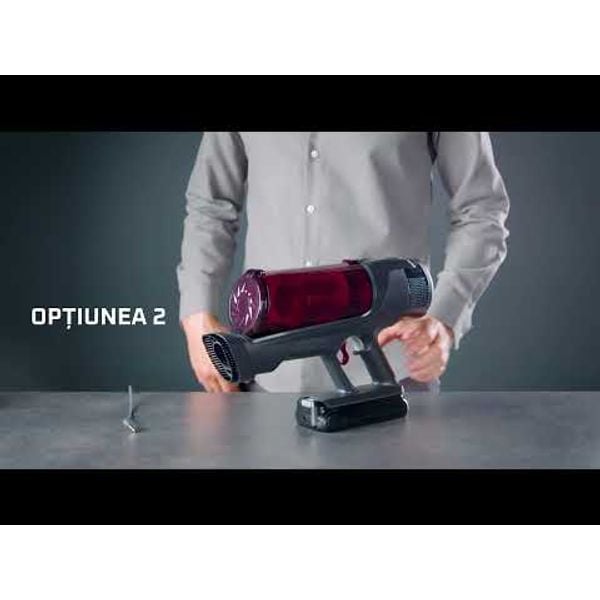 Aspirator vertical fără fir Rowenta X-Force Flex 13.60 Complete Animal RH9A93E0, 380 W, 150 air watts, iluminare LED, tub flex, funcție boost, capacitate recipient praf 0.65L, roșu & argintiu