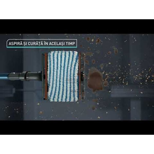 Aspirator vertical Rowenta X-Force Flex 8.60 Aqua RH9690WO, 3 in 1, putere aspirare 185Watts, autonomie max 45 min, flexibil, cap de aspirare Aqua, funcție boost, gri&albastru