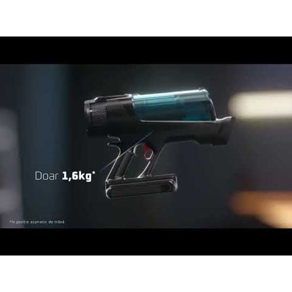 Aspirator vertical Rowenta X-Force Flex 12.60 NEO RH9LC1WO cu mop, 380W, autonomie 60 min, panou de control, recipient praf 0.65L, albastru & negru
