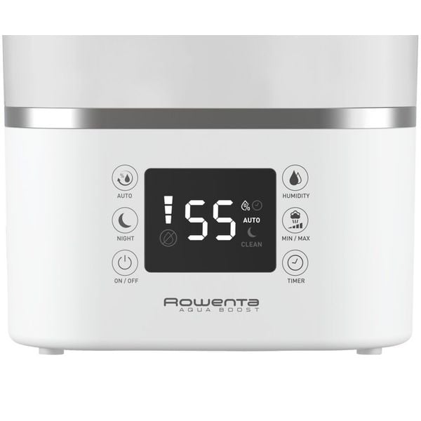 Umidificator Rowenta Aqua Boost HU4020F0, acoperire 50 m2, flux de aer de 380 ml/h, rezervor 2.5L, ecran LED, timer, Alb/argintiu