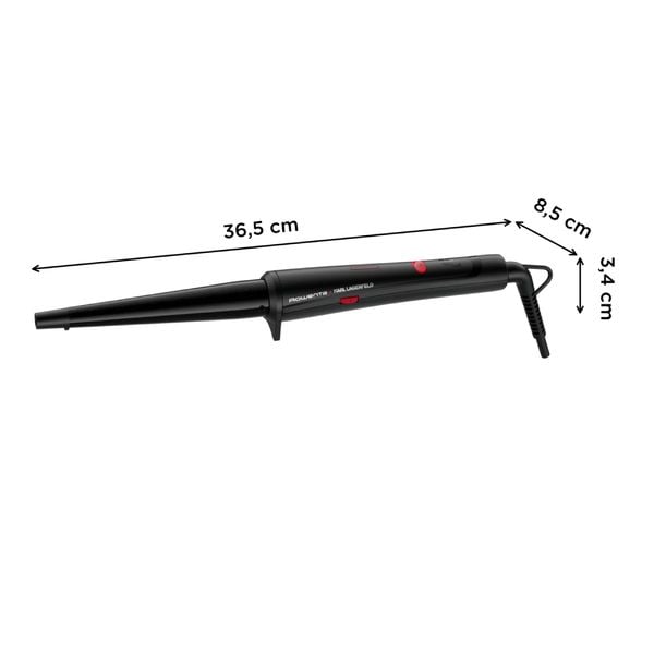 Ondulator de păr conic Rowenta Karl Lagerfeld CF324LF0, înveliș, Keratin & Glow, 120-200 °C, mănușă de protecție, negru&roșu