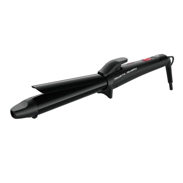 Ondulator de par Rowenta Karl Lagerfeld CF321LF0, înveliș exclusiv Keratin & Glow, 200°C, cablul 1.8m, negru&roșu