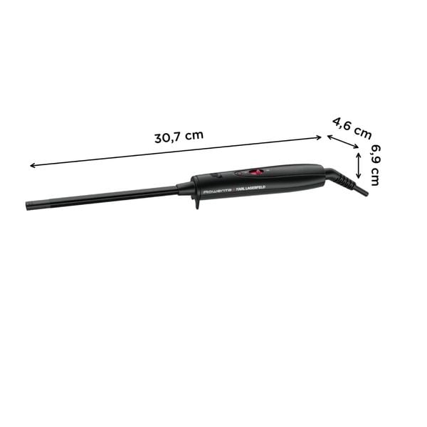 Ondulator de păr Rowenta Karl Lagerfeld Curls Forever CF311LF0, diametru 10mm, 180° C, învelis Keratin&Shine, încalzire rapidă, mănușă de protecție, cablul 1.8m, negru&roșu