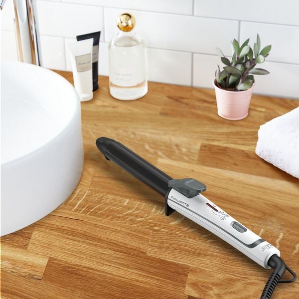 Ondulator de par Rowenta Pure Collection CF3228F0, diametru 25 mm, invelis Ceramic Tourmaline, 200°C, cablu rotativ 360°, alb & gri