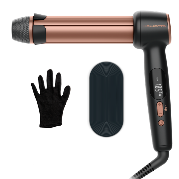 Ondulator de par Rowenta Twist Curl CF4620E0, ajustabil pe 3 diametre, temperatura ajustabila, invelis ceramic, 75 W, negru & roz