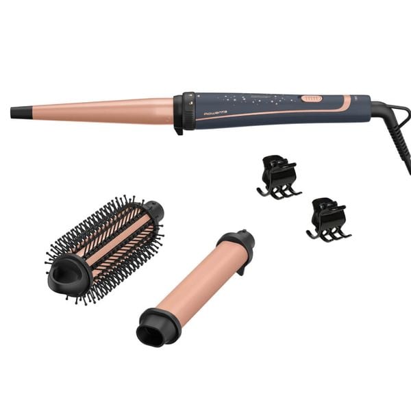 Ondulator de par Rowenta Infinite Curls Stellar CF4211F0, invelis ceramic, timp de incalzire 60 secunde, cablu rotativ 360°, varf rece, gri & portocaliu