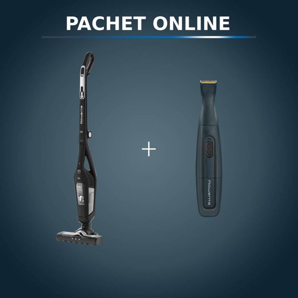Pachet PROMO Aspirator vertical 2 &icirc;n 1 Rowenta Dual Force RH6735WH & Aparat de tuns barba Rowenta Nomad TN3651F0