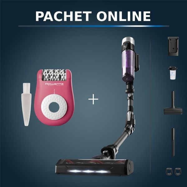 Pachet PROMO Aspirator vertical Rowenta X-FORCE FLEX 9.60 Allergy RH2038WO si Epilator Rowenta Easy Touch EP1110F1