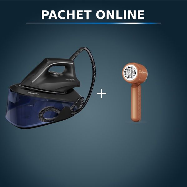 Pachet PROMO Statie de calcat Rowenta Easy Steam VR5121F0 & Aparat pentru indepartarea scamelor Rowenta Easy Care JA8001E0