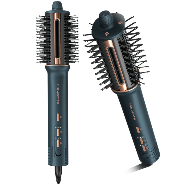 Perie cu aer cald 3 in 1 Rowenta Air Brush 3D UB9720E0, 1100W, non-rotativa, generator de ioni, 3 trepte de viteza & temperatura, functie jet de aer rece, varf rece, verde & bronz