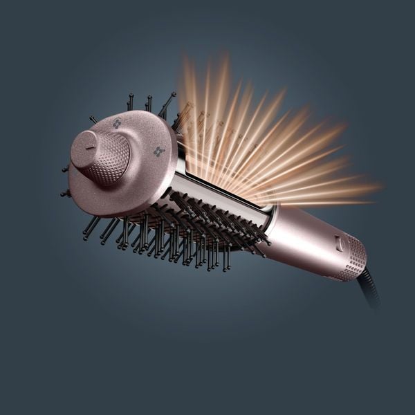 Perie cu aer cald Rowenta Air Brush 3D Nano UB9D30E0, 810 W, flux de aer 160 km/h, 3 trepte viteza si temperatura, tehnologie Air Switch, functie ionica, invelis ceramic, mod Care 55°C, design ultra-compact 340 g, roz