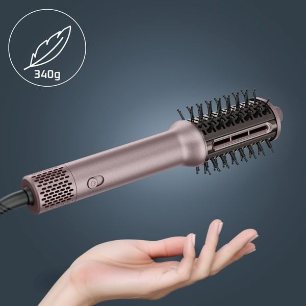 Perie cu aer cald Rowenta Air Brush 3D Nano UB9D30E0, 810 W, flux de aer 160 km/h, 3 trepte viteza si temperatura, tehnologie Air Switch, functie ionica, invelis ceramic, mod Care 55°C, design ultra-compact 340 g, roz