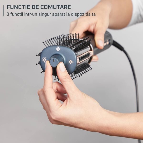 Perie cu aer cald 3 in 1 Rowenta Air Brush 3D UB9720E0, 1100W, non-rotativa, generator de ioni, 3 trepte de viteza & temperatura, functie jet de aer rece, varf rece, verde & bronz