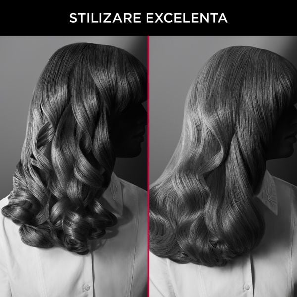 Perie cu aer cald Rowenta x Karl Lagerfeld Express Style CF635LF0, 800W, cablu rotativ 360°, 3 trepte de viteza / temperatura, 5 accesorii, invelis Keratin & Glow, functie hair respect, negru